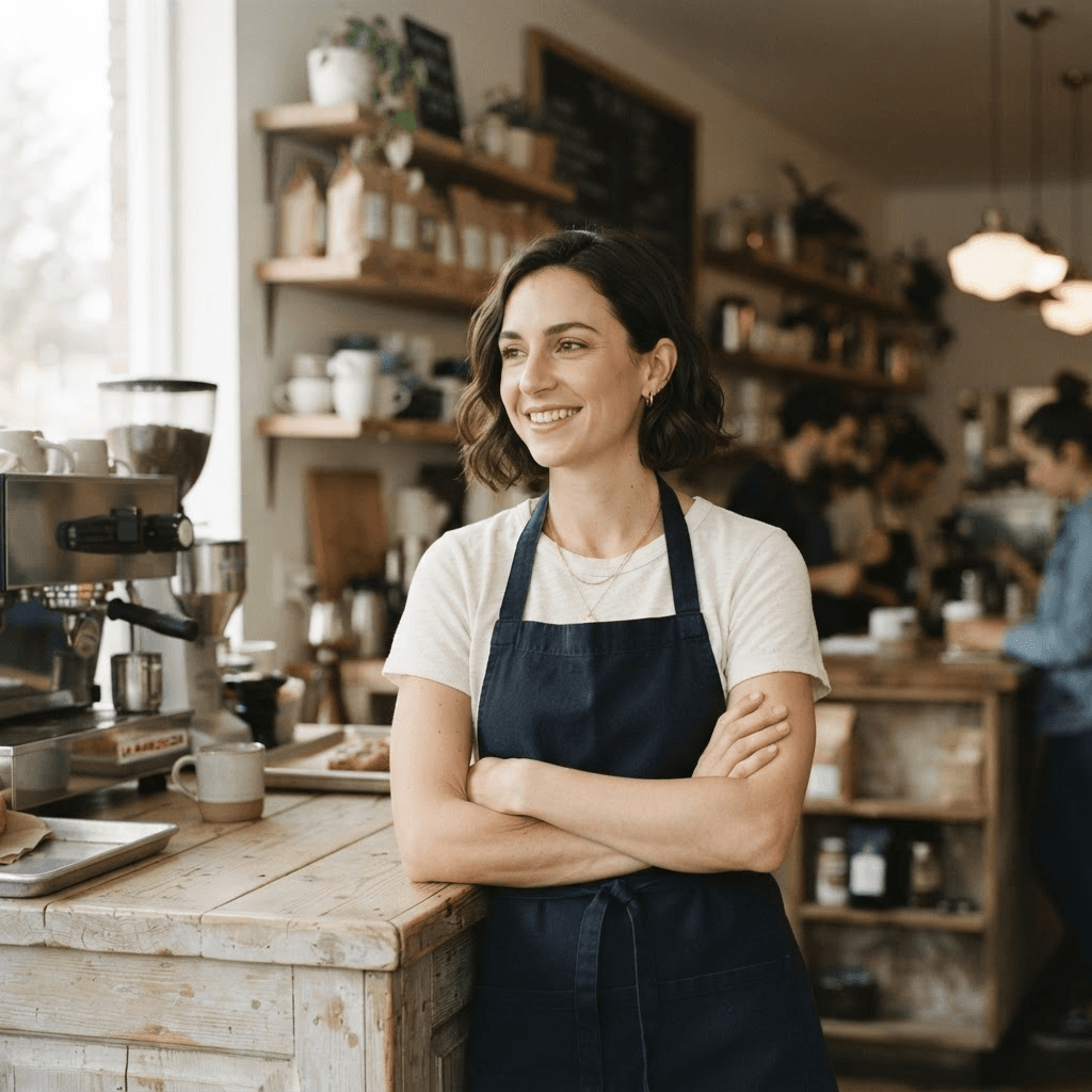 Illustrative café owner and business